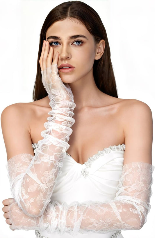 Lace Floral Gloves Bridal Lace Arm Sleeves White Fingerless Gloves