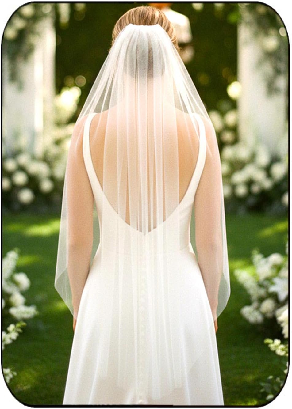 Bride Wedding Veils Long Fingertip Length 1 Tier Bridal Tulle Veil with Comb for Women