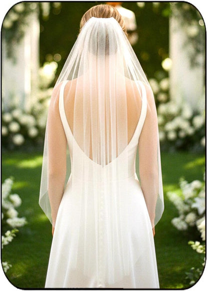 Bride Wedding Veils Long Fingertip Length 1 Tier Bridal Tulle Veil with Comb for Women