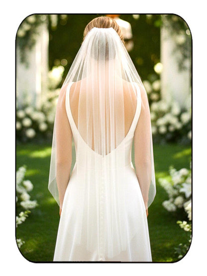 Bride Wedding Veils Long Fingertip Length 1 Tier Bridal Tulle Veil with Comb for Women