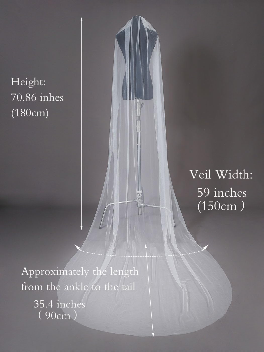 Unsutuo Wedding Veil Comb Bridal Cathedral Veil 1 Tier Drop Veil Wedding Hair Comb for Brides, 118 Inches
