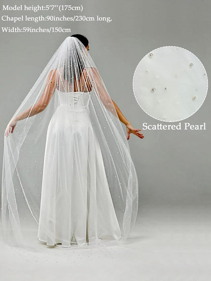 1 Tier Pearl Wedding Bridal Veil With Metal Comb F55