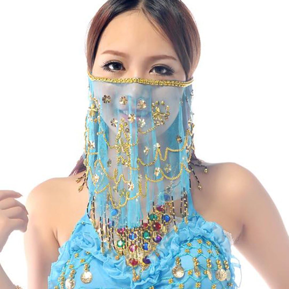 Wuchieal Women's Belly Dance Tribal Face Veil With Halloween Costume Accessory