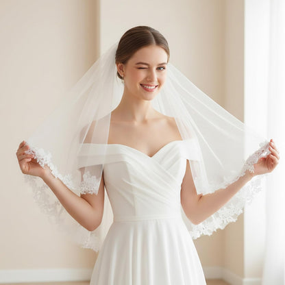 White Lace Wedding Veil, Bride Wedding Veils, Women Weddings Veils with Comb