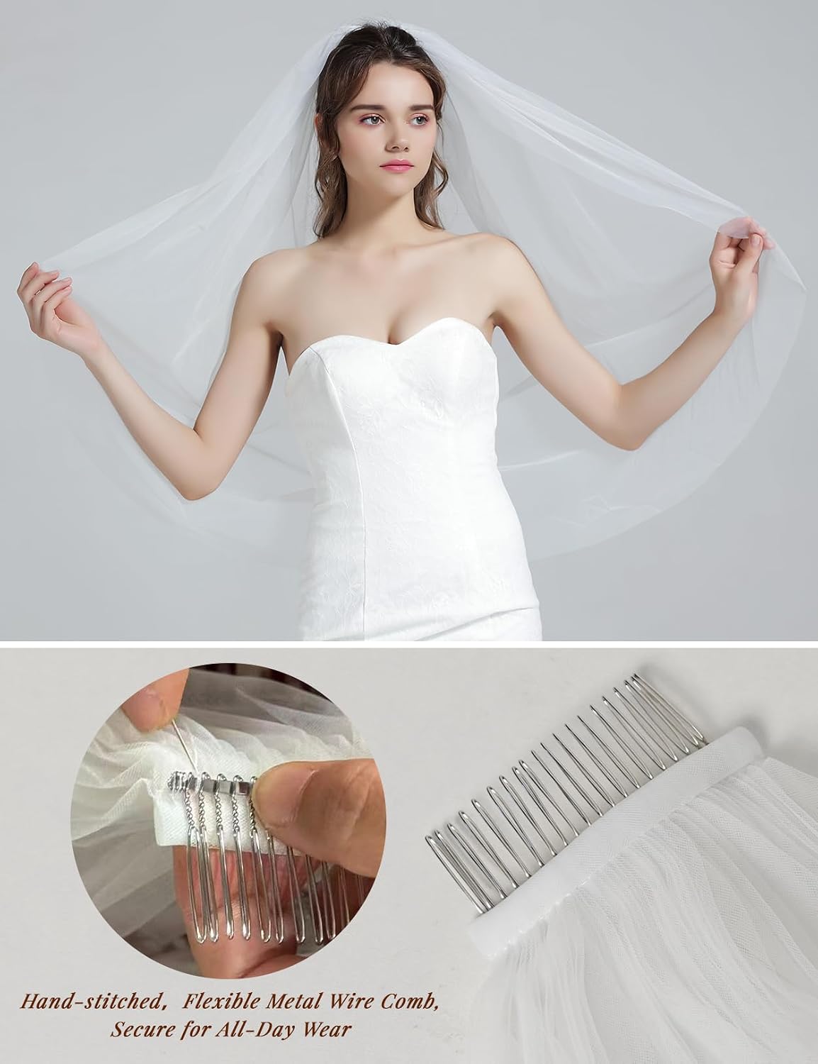 BEAUTELICATE Wedding Bridal Veil with Comb 1 Tier Cut Edge Fingertip&Cathedral Length