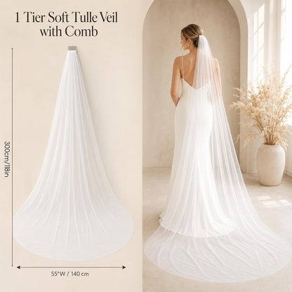 Cathedral Wedding Veils with Comb, 1 Tier Bride Wedding Long Veil