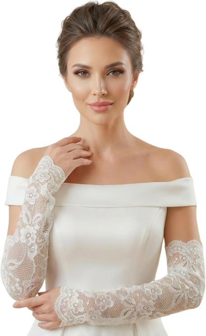 Long Lace Gloves Fingerless Bridal Arm Sleeves Floral Gloves