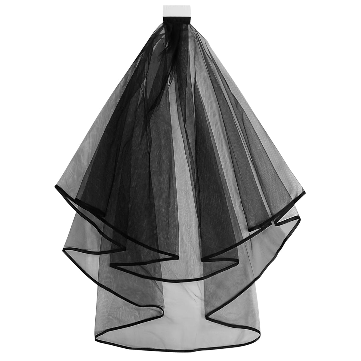 Korty Wedding Veil,2/3 Tier Ribbon Edge Center Cascade Bridal Veil with Comb for Bachelorette Party