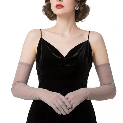 THARAHT Women Long Sheer Gloves Tulle Mesh Gloves Suitable For 1920s Opera Tea Party Attire And Bridal Evening Gowns