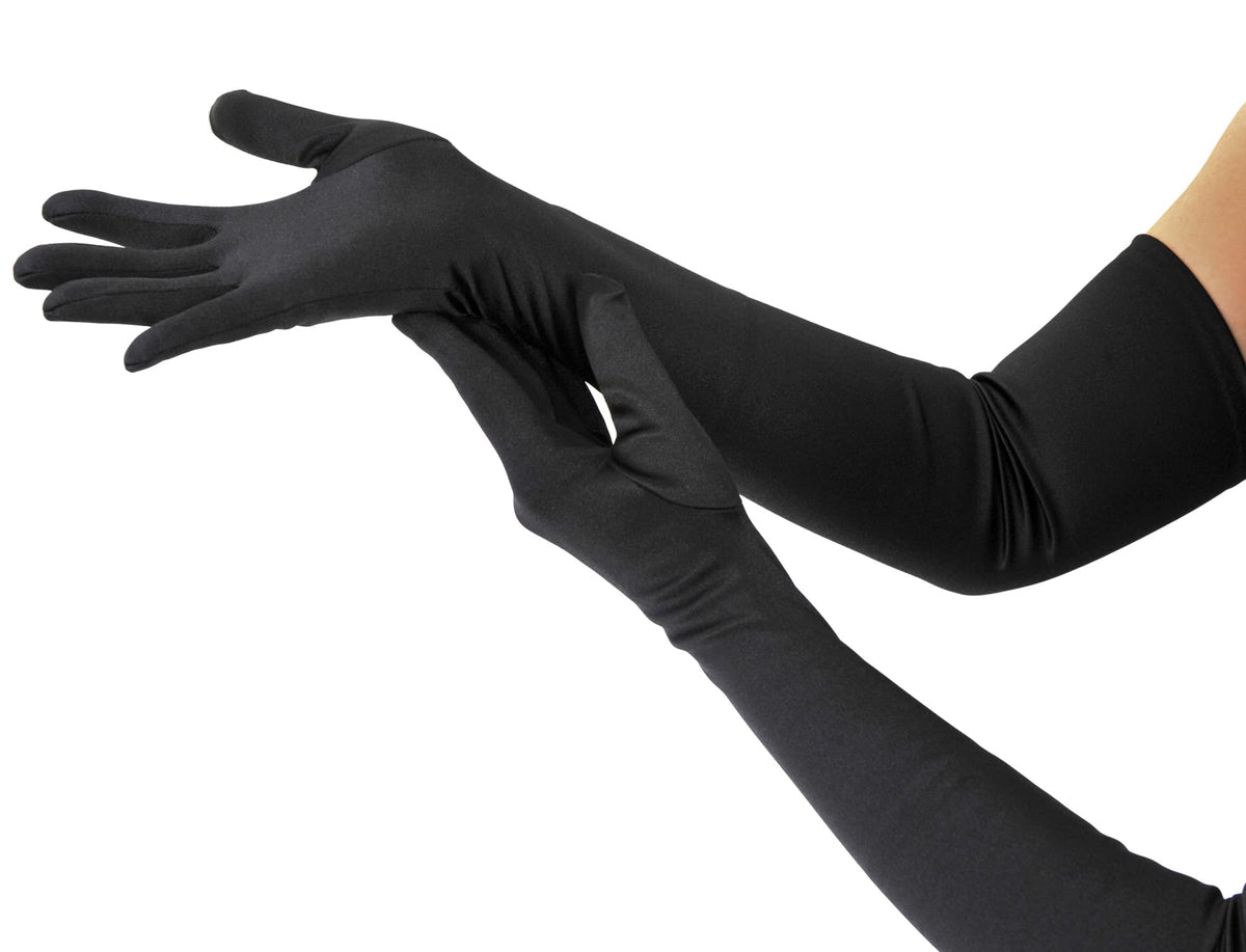 Nackiy Satin Black Gloves for Women, Long Elbow Length Opera Dress Gloves