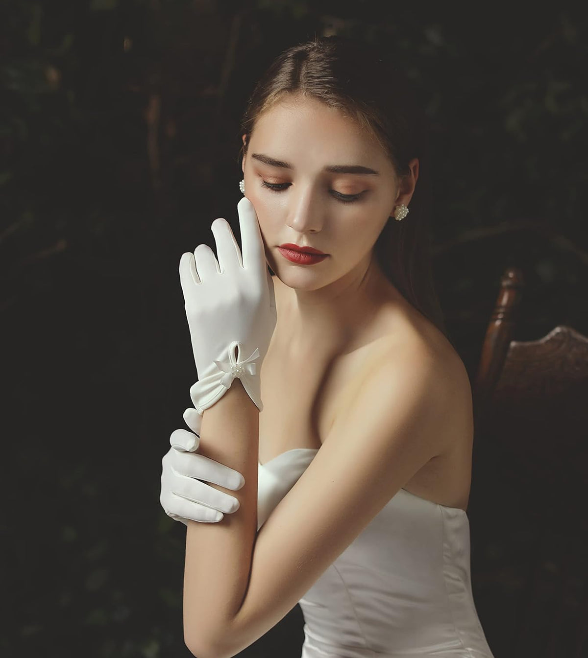 Gionforsy Floral Lace Gloves for Bridal Elegant Short Wrist Opera Gloves
