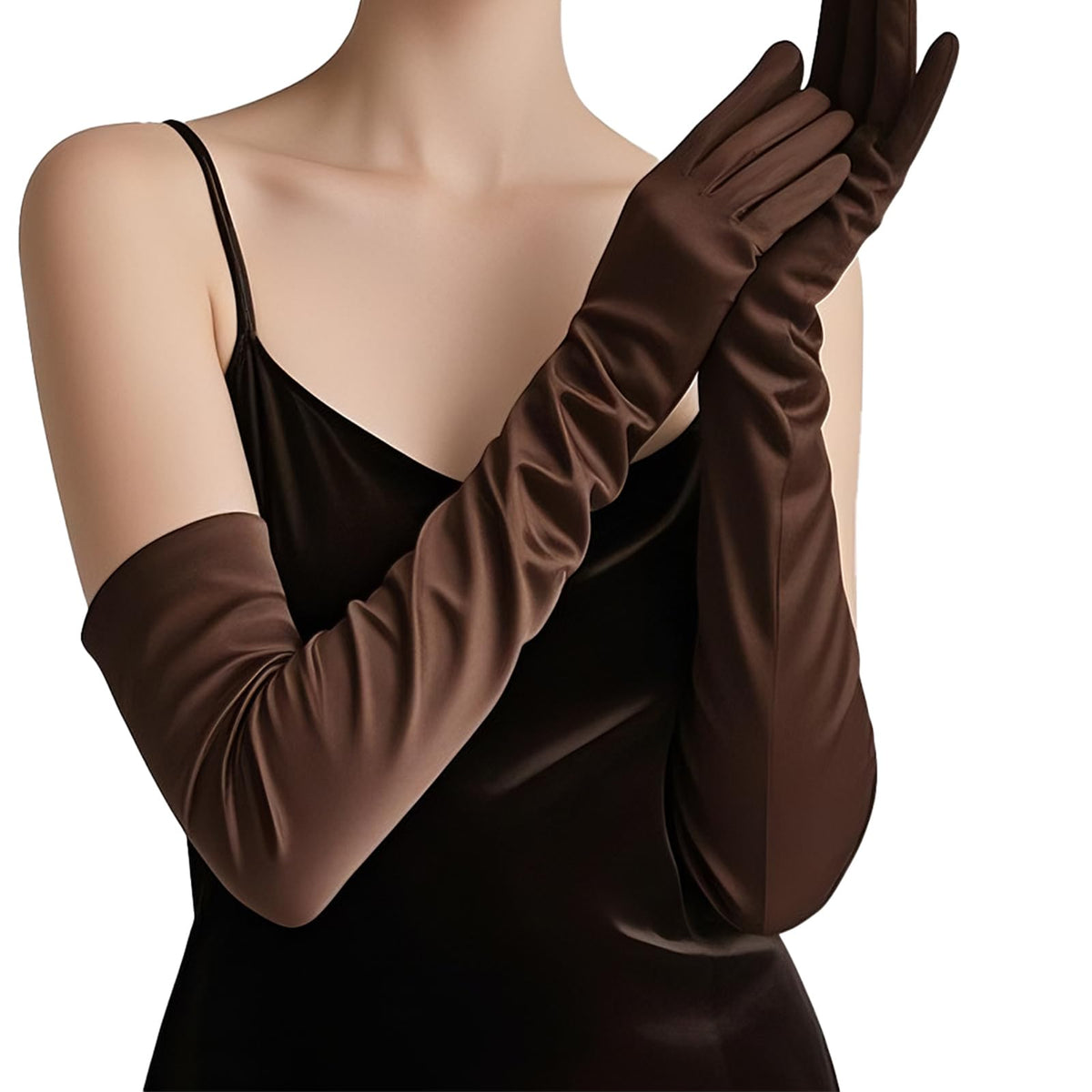 THARAHT Women Long Gloves with Satin Elbow Length for 1920s Opera Tea Party Costumes Bridal Evening Dress