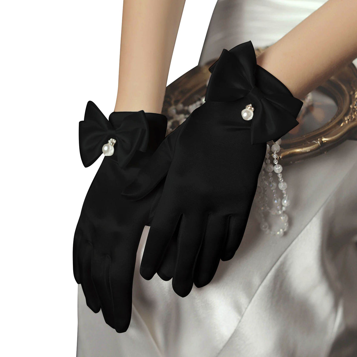Ayliss Women Bridal Wedding Gloves Satin Short Opera Party 1920s Fancy for Special Occasion Dress Formal Dancing Cosplay