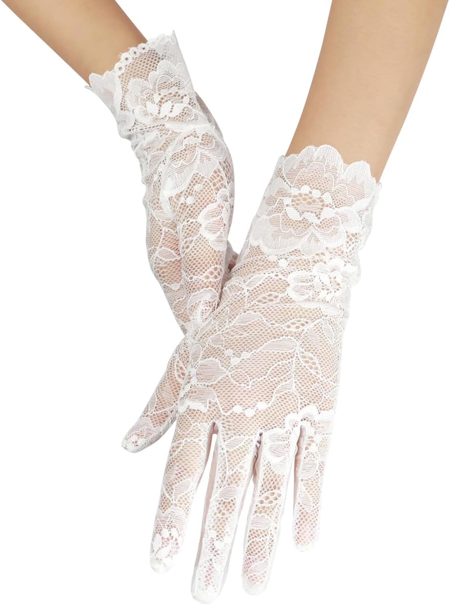 Short Bridal Elegant Lace Gloves Women Tea Party Gloves