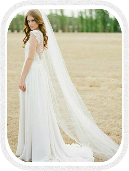 Unsutuo Wedding Veil Comb Bridal Cathedral Veil 1 Tier Drop Veil Wedding Hair Comb for Brides, 118 Inches