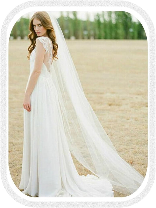 Unsutuo Wedding Veil Comb Bridal Cathedral Veil 1 Tier Drop Veil Wedding Hair Comb for Brides, 118 Inches
