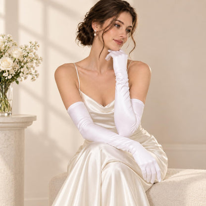 Long Opera Satin Gloves for Women Costume Elbow Length 1920s Dress, 21 inch