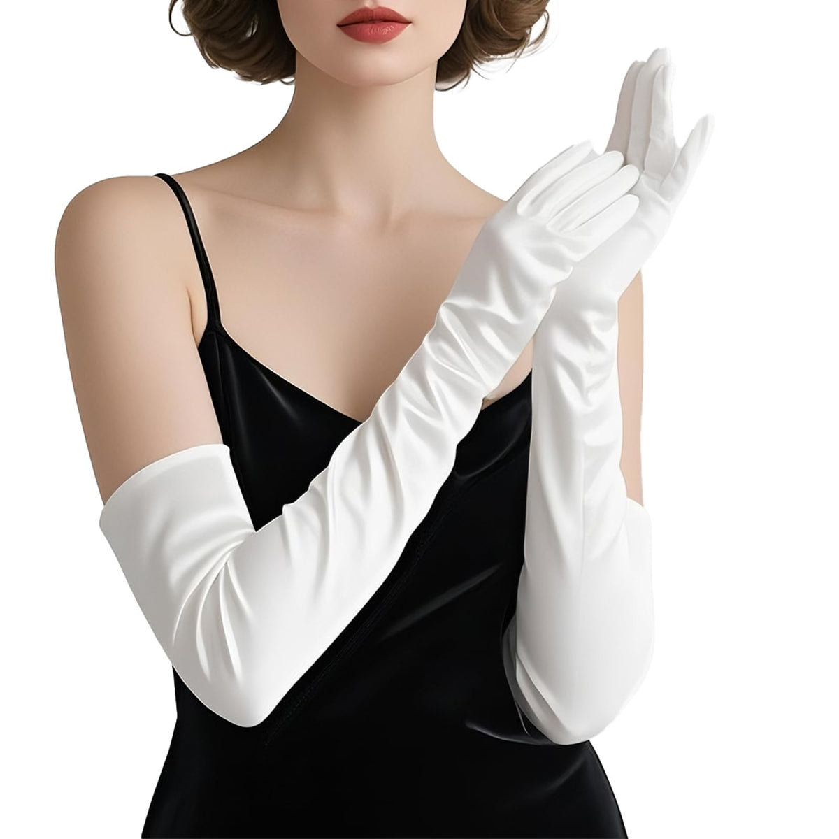 THARAHT Women Long Gloves with Satin Elbow Length for 1920s Opera Tea Party Costumes Bridal Evening Dress