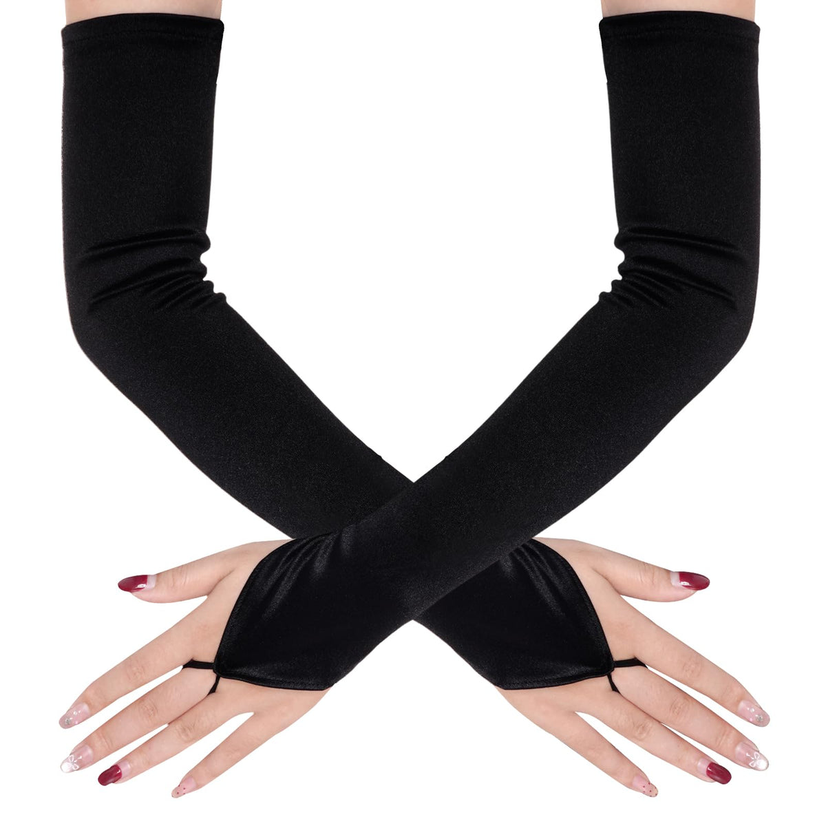 Jmkcoz Fingerless Elbow Long Opera Satin Gloves for Women Costume 1920s