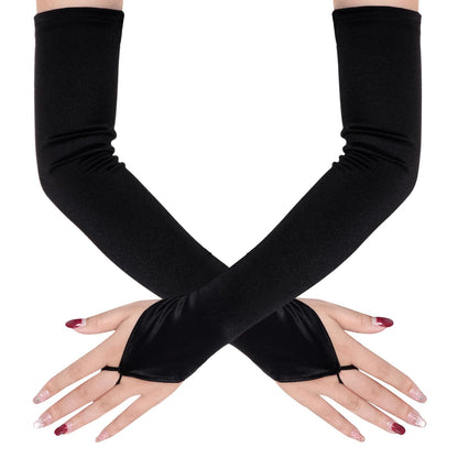 Jmkcoz Fingerless Elbow Long Opera Satin Gloves for Women Costume 1920s