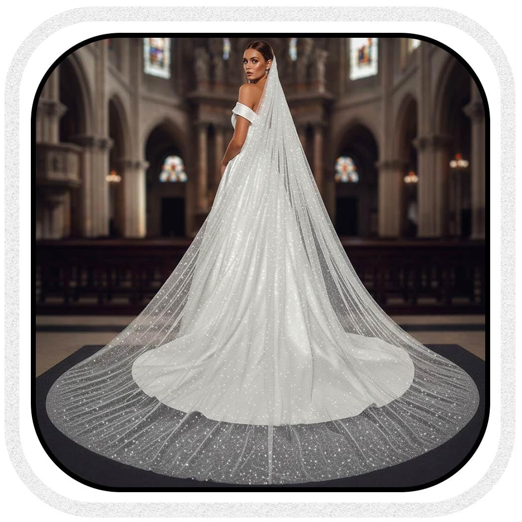 Unsutuo Wedding Veil Comb Bridal Cathedral Veil 1 Tier Drop Veil Wedding Hair Comb for Brides, 118 Inches