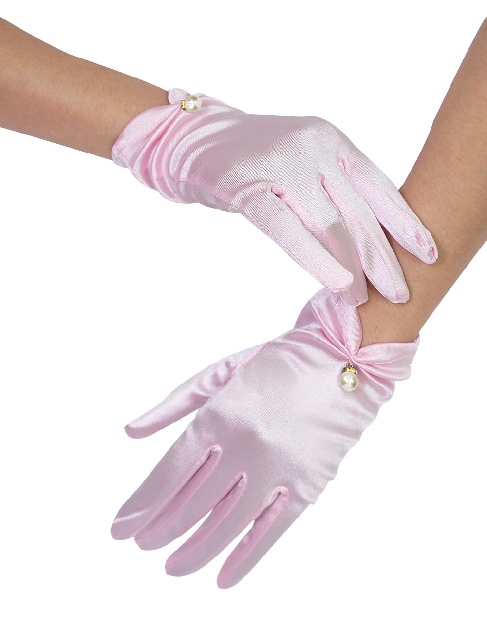 QRBTSCL Women's Short Satin Gloves for Wedding Tulle Tea Party Gloves