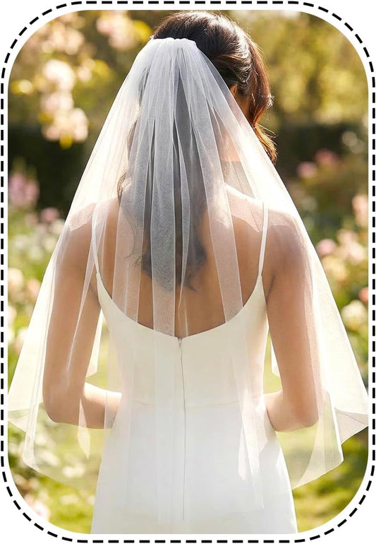 HEREAD Short Wedding Veil 1 Tier Bridal Veils with Comb for Brides