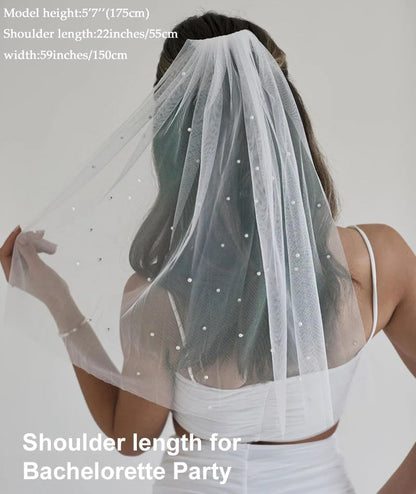 1 Tier Pearl Wedding Bridal Veil With Metal Comb F55
