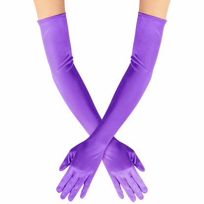 Long Opera Satin Gloves for Women Costume Elbow Length 1920s Dress, 21 inch