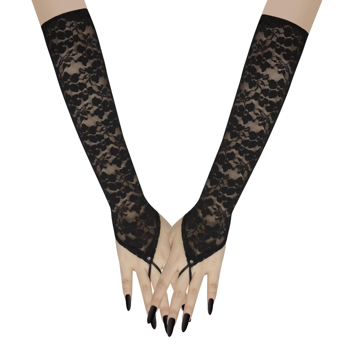 Long Keeper Elegant Floral Lace Gloves Women Elbow Length Fingerless Long Gloves for Bridal Opera Evening Wedding Party Prom