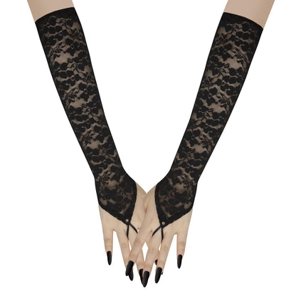 Long Keeper Elegant Floral Lace Gloves Women Elbow Length Fingerless Long Gloves for Bridal Opera Evening Wedding Party Prom