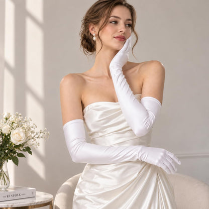 Long Opera Satin Gloves for Women Costume Elbow Length 1920s Dress, 21 inch