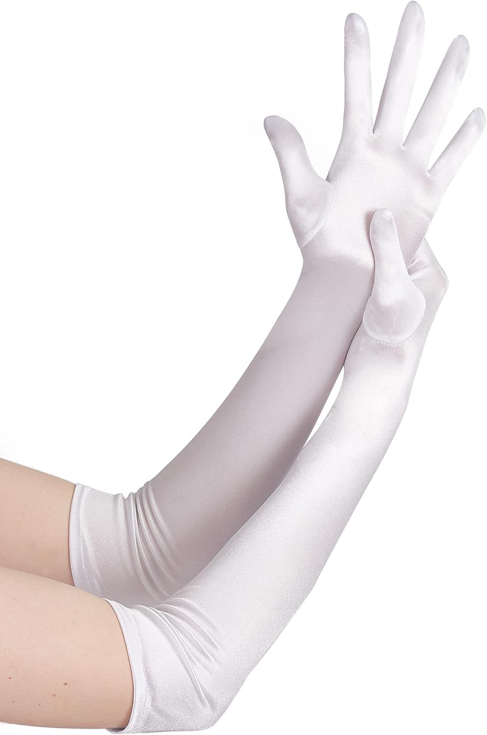 Spooktacular Creations Long Opera Party Gloves, 1920s Satin Gloves Costume for Women, Silk Stretchy Elbow Length Size 21 inch