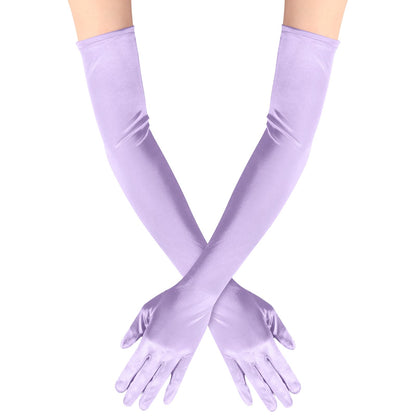 Long Opera Satin Gloves for Women Costume Elbow Length 1920s Dress, 21 inch