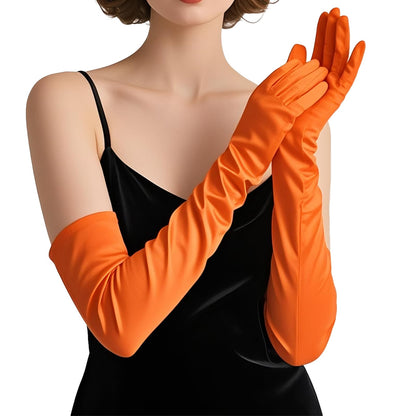 THARAHT Women Long Gloves with Satin Elbow Length for 1920s Opera Tea Party Costumes Bridal Evening Dress