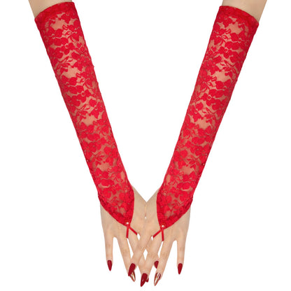 Long Keeper Elegant Floral Lace Gloves Women Elbow Length Fingerless Long Gloves for Bridal Opera Evening Wedding Party Prom
