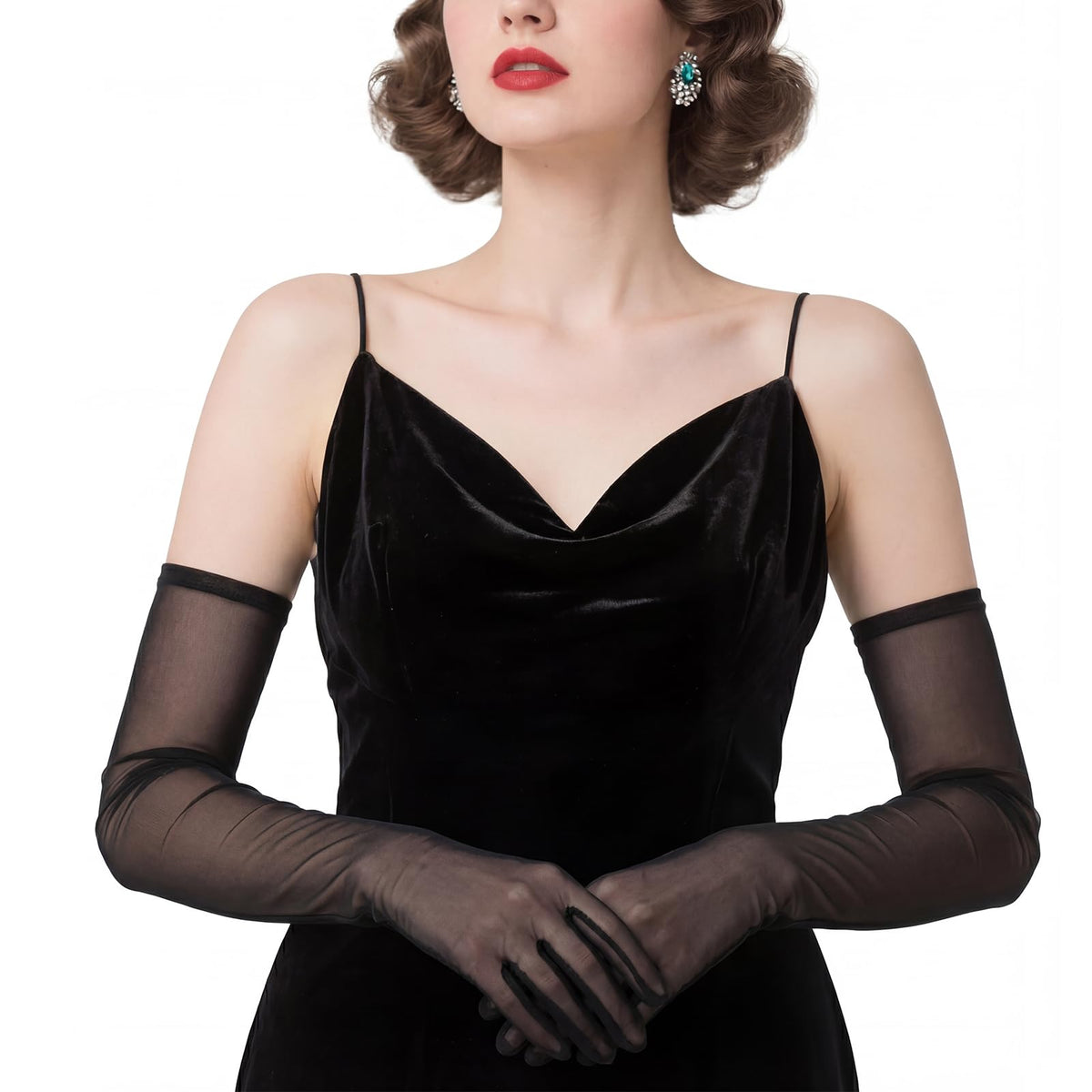 THARAHT Women Long Sheer Gloves Tulle Mesh Gloves Suitable For 1920s Opera Tea Party Attire And Bridal Evening Gowns