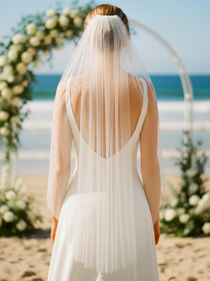 Bride Wedding Veils Long Fingertip Length 1 Tier Bridal Tulle Veil with Comb for Women