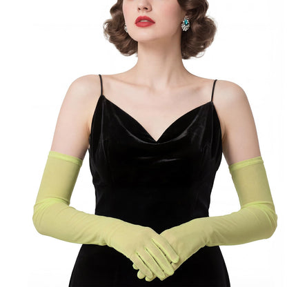 THARAHT Women Long Sheer Gloves Tulle Mesh Gloves Suitable For 1920s Opera Tea Party Attire And Bridal Evening Gowns