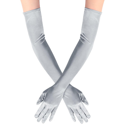 Long Opera Satin Gloves for Women Costume Elbow Length 1920s Dress, 21 inch