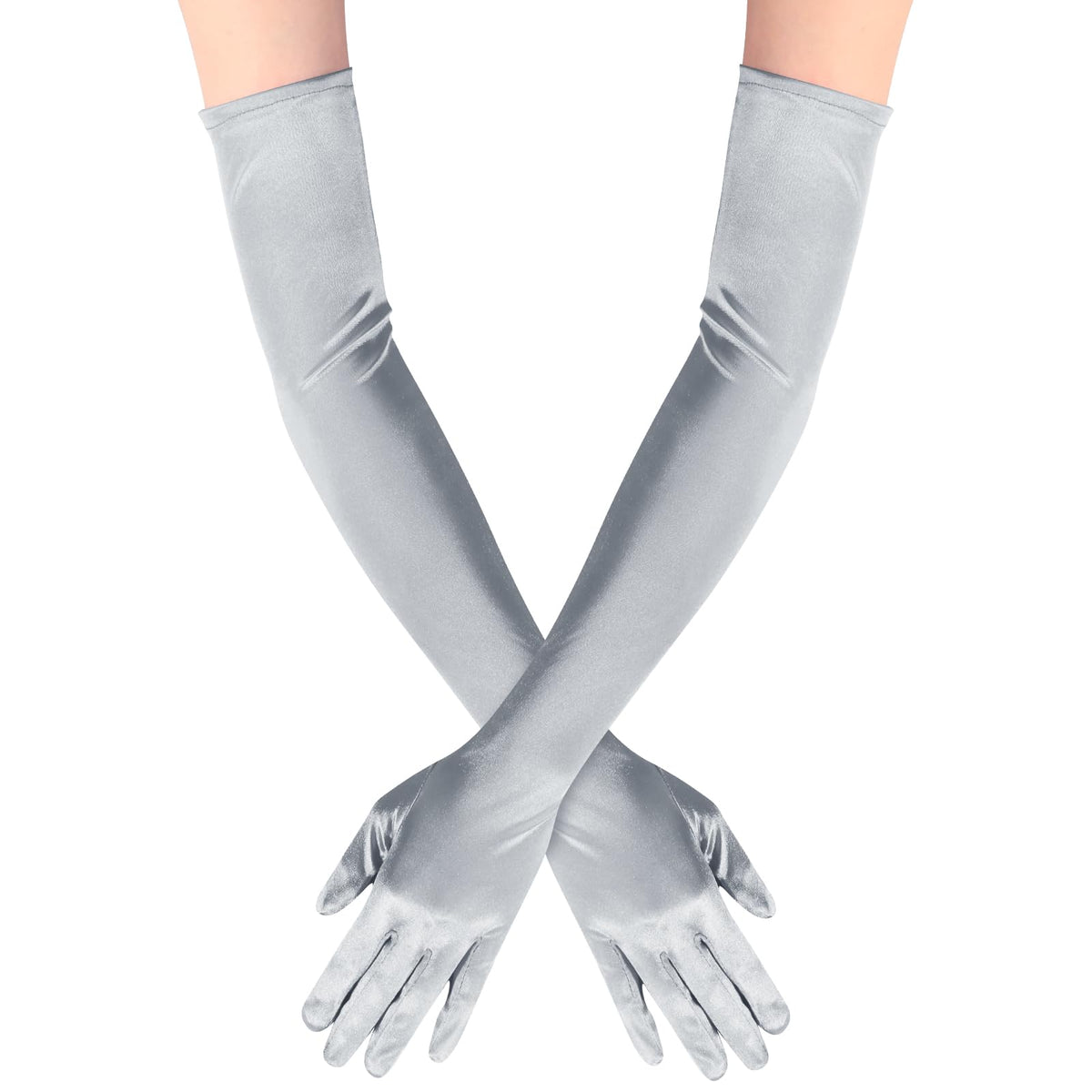 Long Opera Satin Gloves for Women Costume Elbow Length 1920s Dress, 21 inch