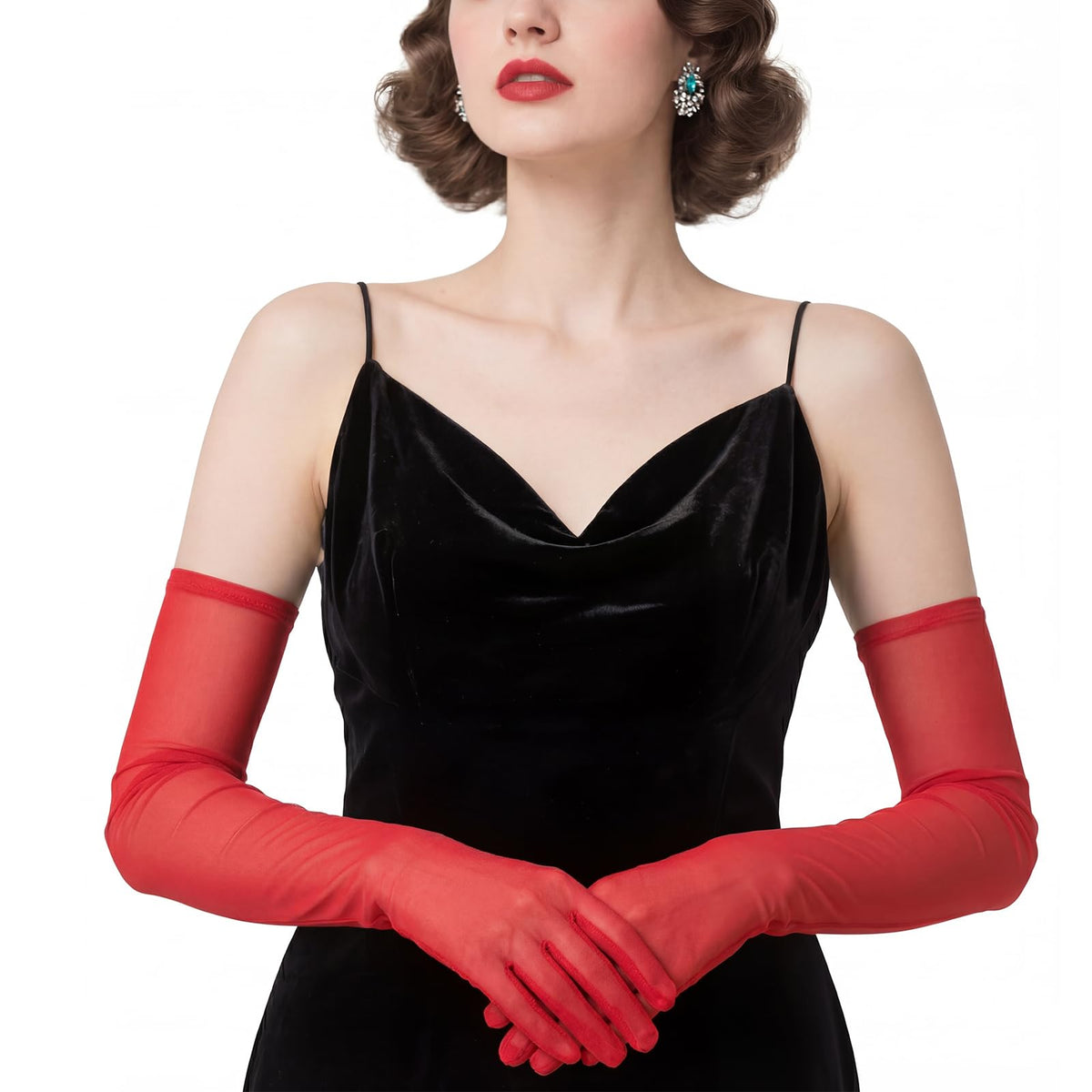 THARAHT Women Long Sheer Gloves Tulle Mesh Gloves Suitable For 1920s Opera Tea Party Attire And Bridal Evening Gowns