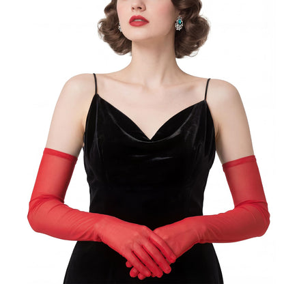 THARAHT Women Long Sheer Gloves Tulle Mesh Gloves Suitable For 1920s Opera Tea Party Attire And Bridal Evening Gowns