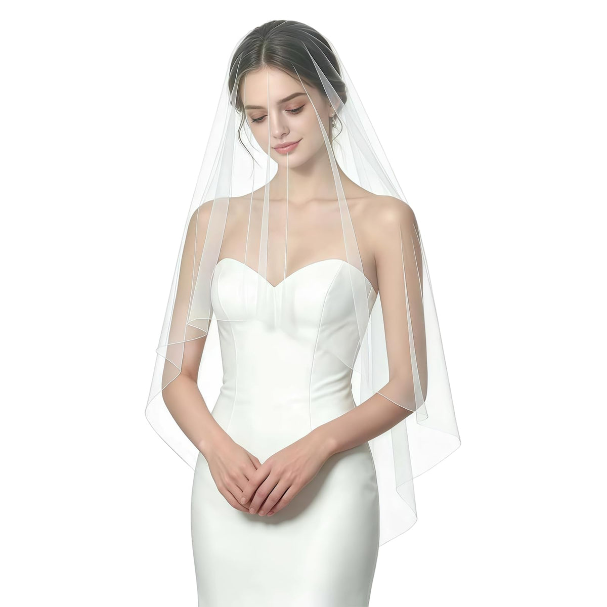2 Tiers Wedding Veil Cathedral Length with Comb（Off white）