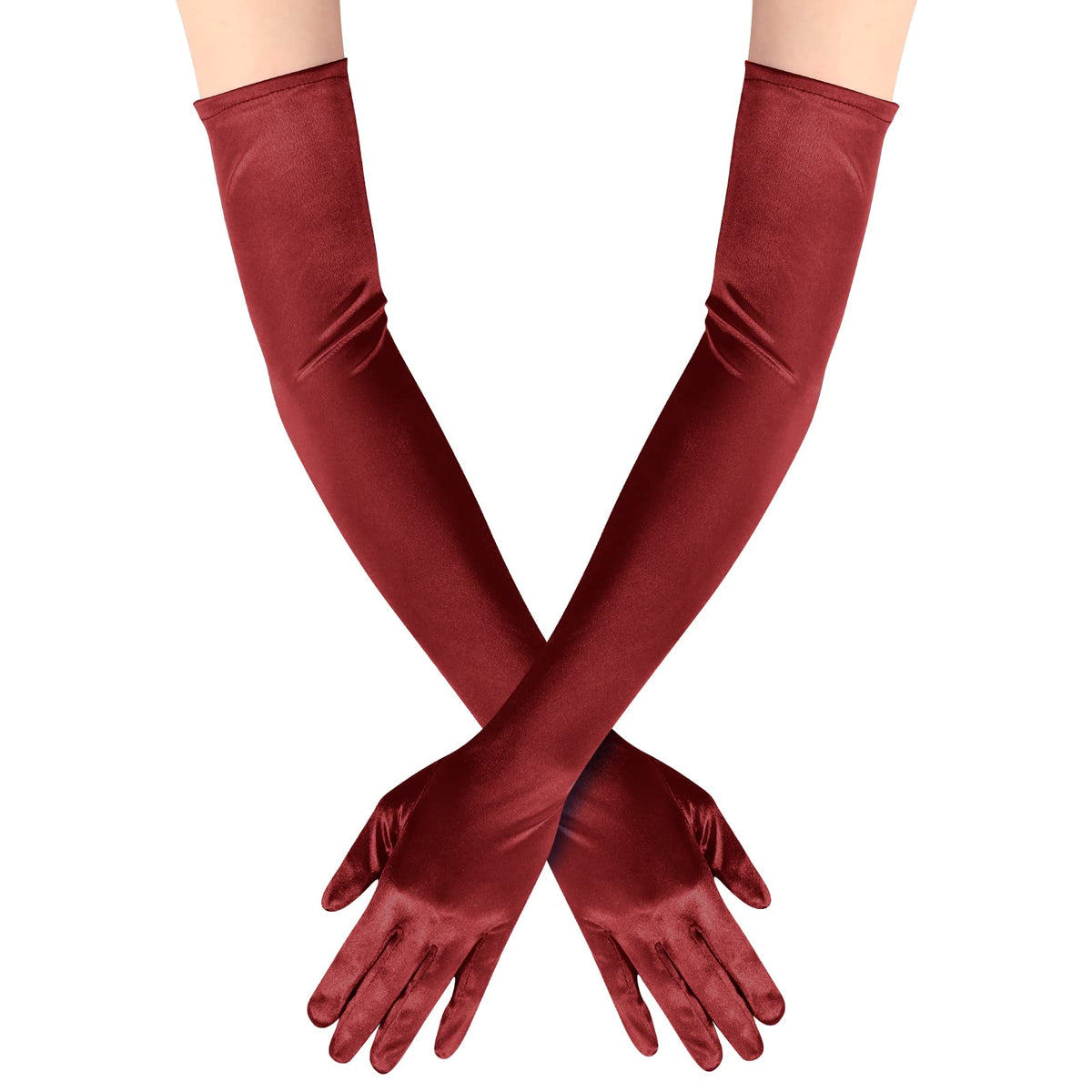 Long Opera Satin Gloves for Women Costume Elbow Length 1920s Dress, 21 inch