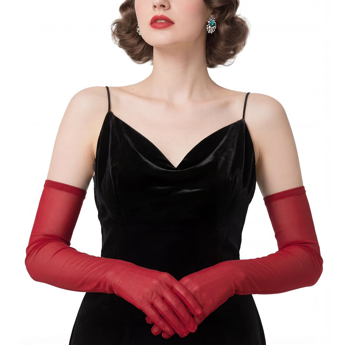 THARAHT Women Long Sheer Gloves Tulle Mesh Gloves Suitable For 1920s Opera Tea Party Attire And Bridal Evening Gowns