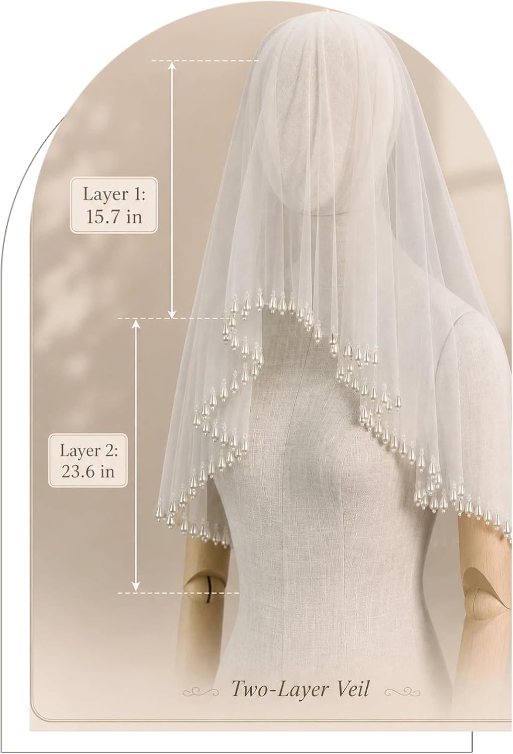 2 Tier Teardrop Pearl Wedding Veil with Comb