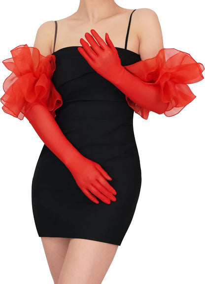 Extra Long Mesh Gloves Puffy Oversize Stretchy Tulle Opera Gloves