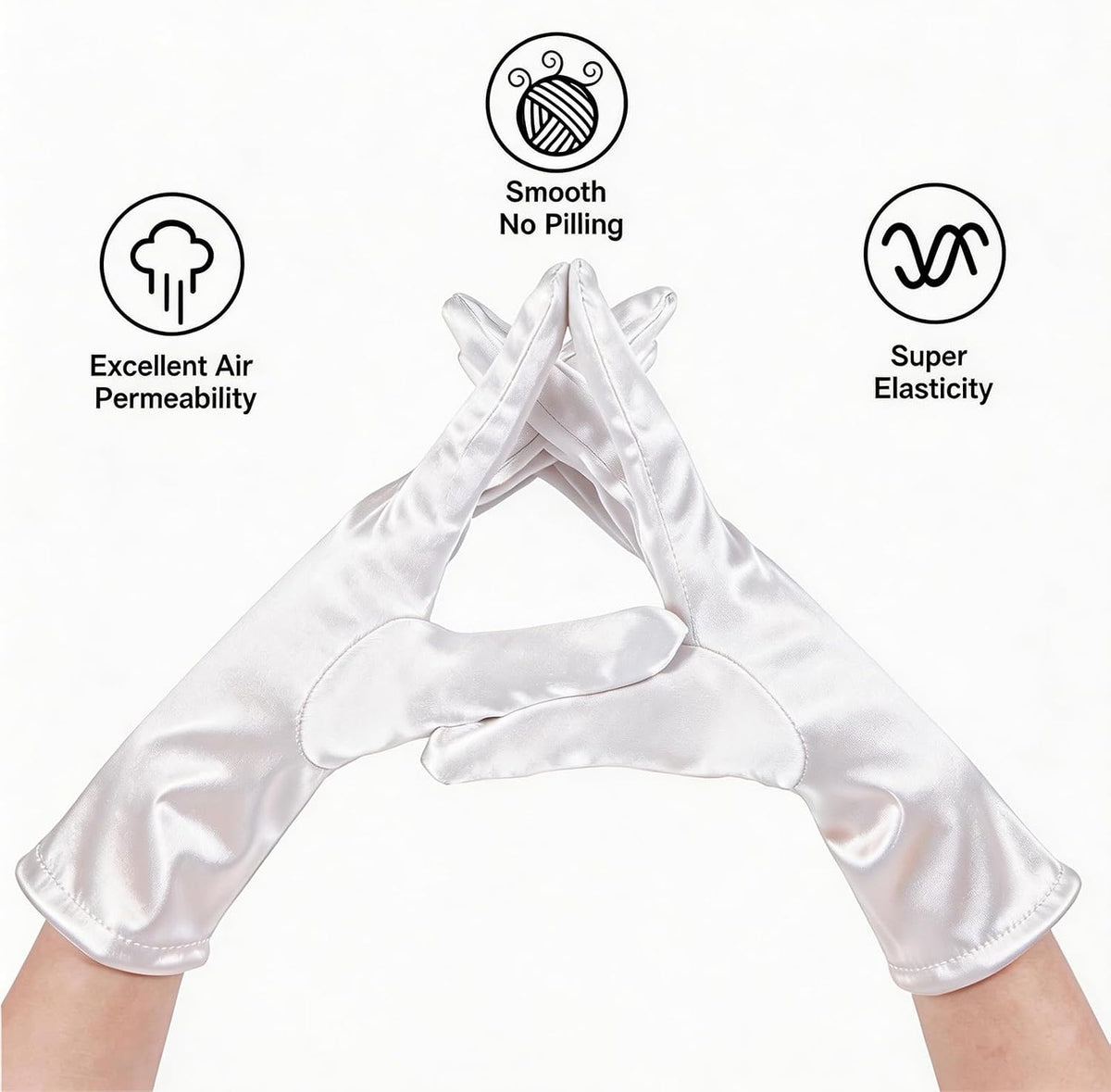 Women's Short Satin Opera Gloves for Wedding Bridal Prom Dance Dress, 9inch