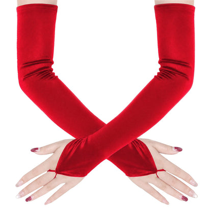 Jmkcoz Fingerless Elbow Long Opera Satin Gloves for Women Costume 1920s